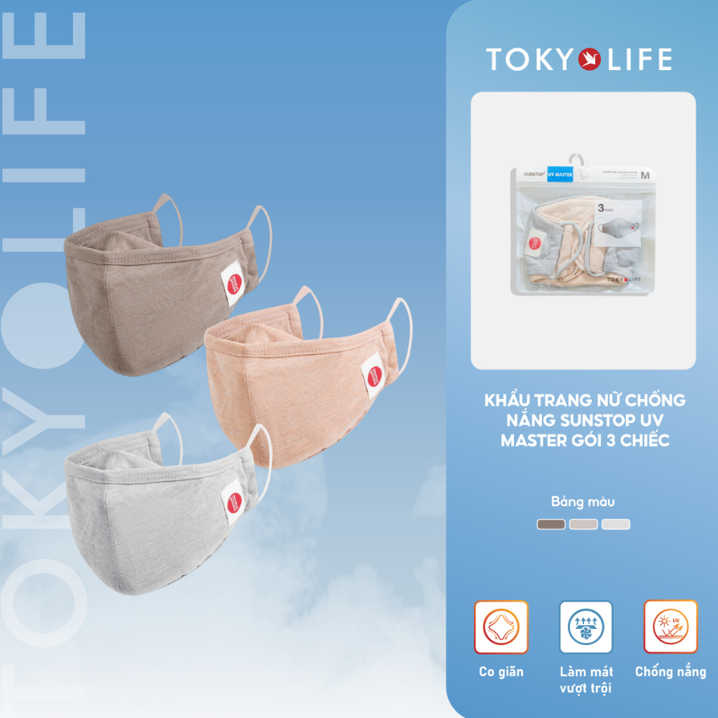 [GIAO MÀU NGẪU NHIÊN] Khẩu trang chống nắng NỮ SunStop UV Master Gói 3 chiếc TOKYOLIFE 40000886