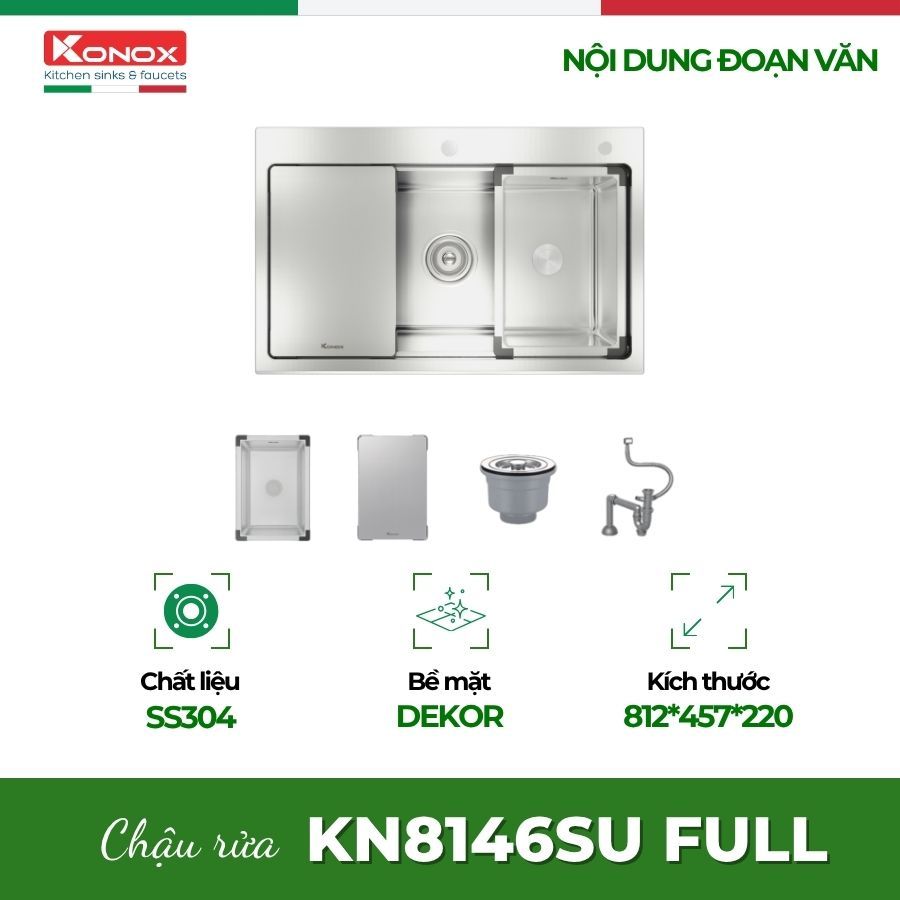 Chậu Rửa Chén Konox Dekor KN8146SU – Lắp Âm Bàn, Inox Cao Cấp Cho Gian Bếp