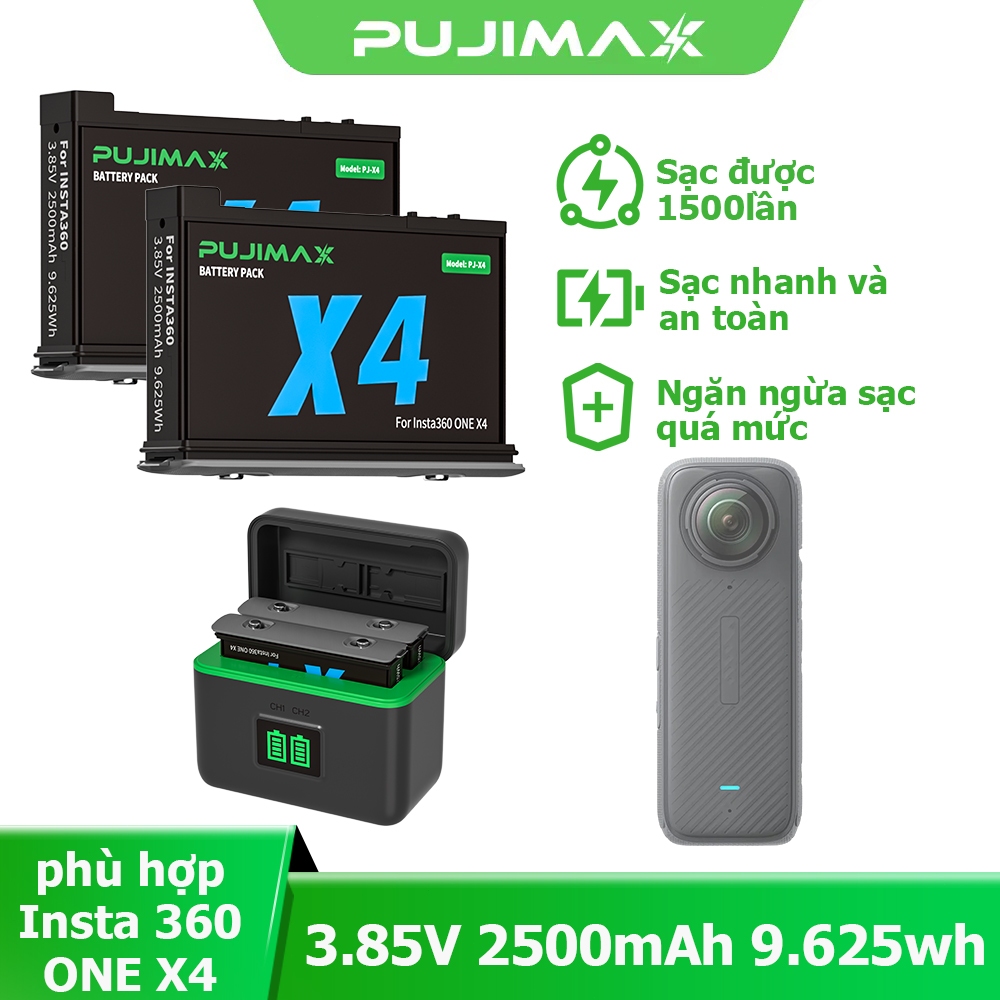 Pin sạc máy ảnh PUJIMAX Insta360 X4 2500mAh pin thay thế dung lượng cao cho camera Insta360 ONE X4