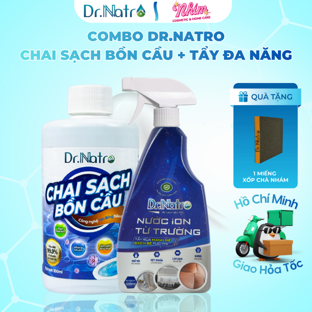 Dr.Natro - COMBO Siêu Tẩy Đa Năng Dr.Natro & Chai Sạch Bồn Cầu Dr.Natro + tặng 1 miếng chà nhám