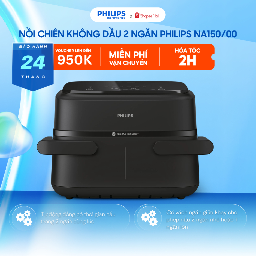 Nồi Chiên Không Dầu 2 Ngăn PHILIPS NA150/00 (7.1L) Hai Ngăn Độc Lập, Nấu Song Song, Tiện Lợi