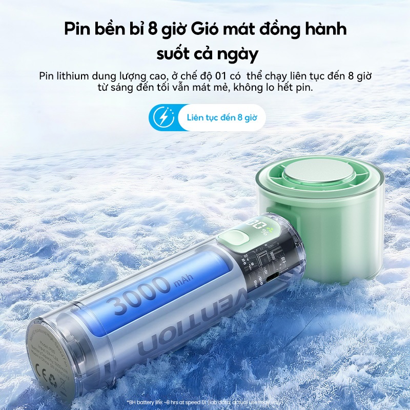 Quạt Cầm Tay Vention 100 Cấp Độ Gió, Pin 3000mAh 8H, Gập 90°, LED Hiển Thị, Tặng kèm dây đeo | BigBuy360 - bigbuy360.vn