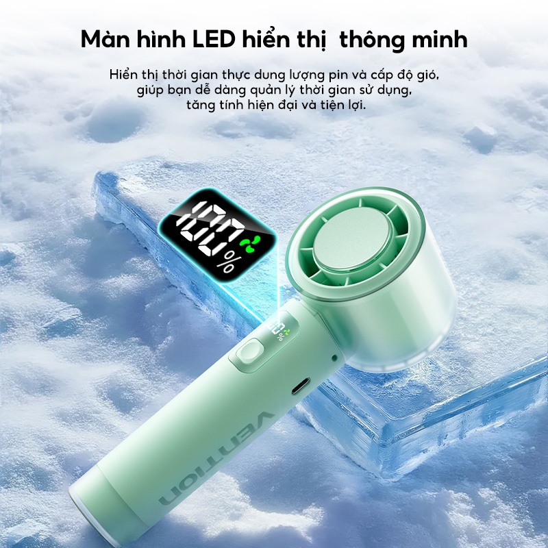 Quạt Cầm Tay Vention 100 Cấp Độ Gió, Pin 3000mAh 8H, Gập 90°, LED Hiển Thị, Tặng kèm dây đeo | BigBuy360 - bigbuy360.vn