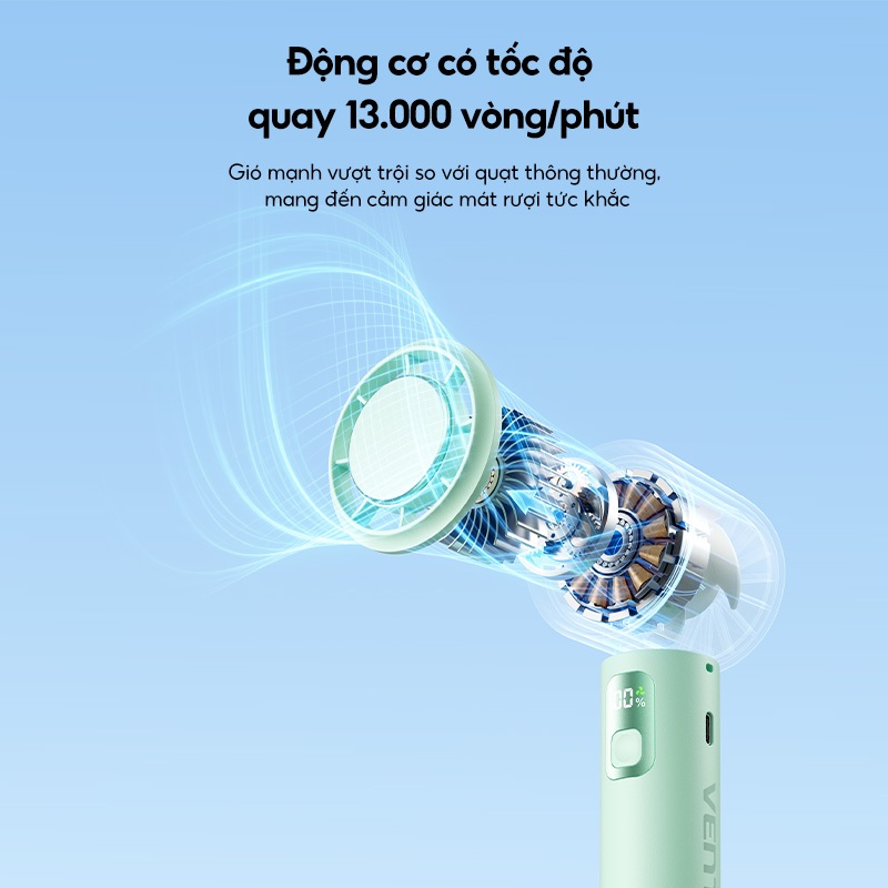 Quạt Cầm Tay Vention 100 Cấp Độ Gió, Pin 3000mAh 8H, Gập 90°, LED Hiển Thị, Tặng kèm dây đeo | BigBuy360 - bigbuy360.vn