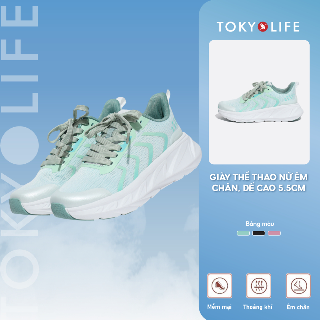 Giày thể thao nữ TOKYOLIFE chạy bộ đế cao 4cm êm chân thoáng khí siêu nhẹ thiết kế thời trang 400053
