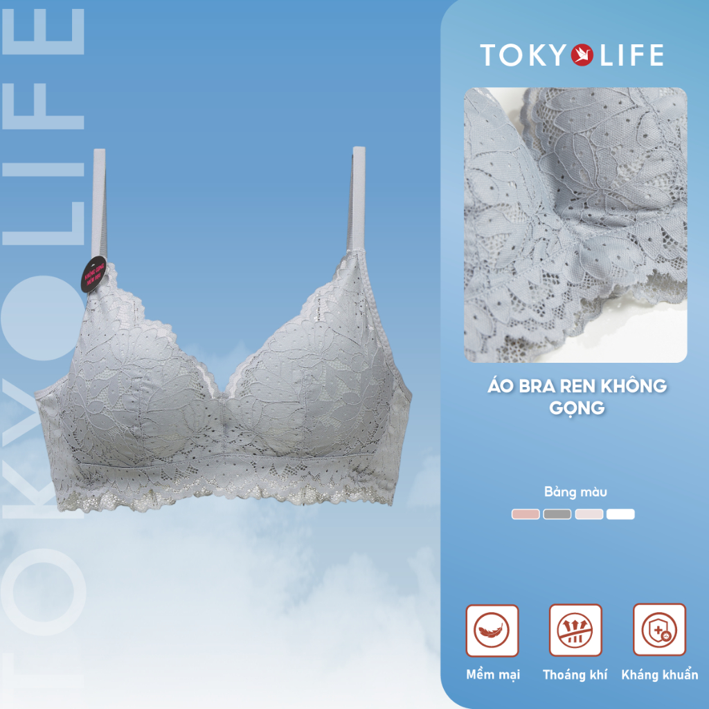 Áo lót ngực nữ TOKYOLIFE không gọng phối ren nâng ngực đệm dày chất vải mềm mại 40003181
