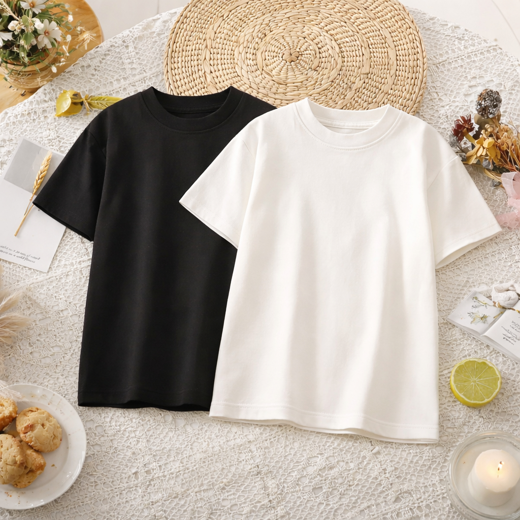 Áo Thun Trơn Cotton đen trắng 250gsm LM.store Cổ Tròn Nam Nữ