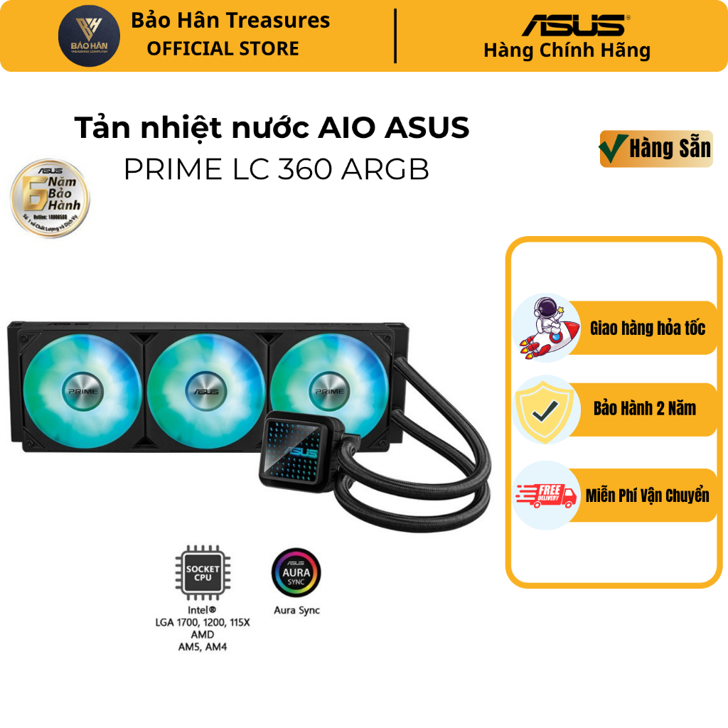 Tản nhiệt nước AIO ASUS PRIME LC 360 ARGB (3 quạt 120mm ARGB) - Hàng Chính Hãng