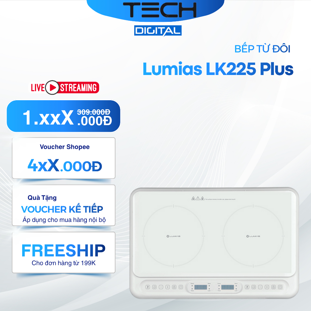 Bếp Từ Đôi Lumias LK225 Plus 3500W, 10 Mức Công Suất - Chính Hãng