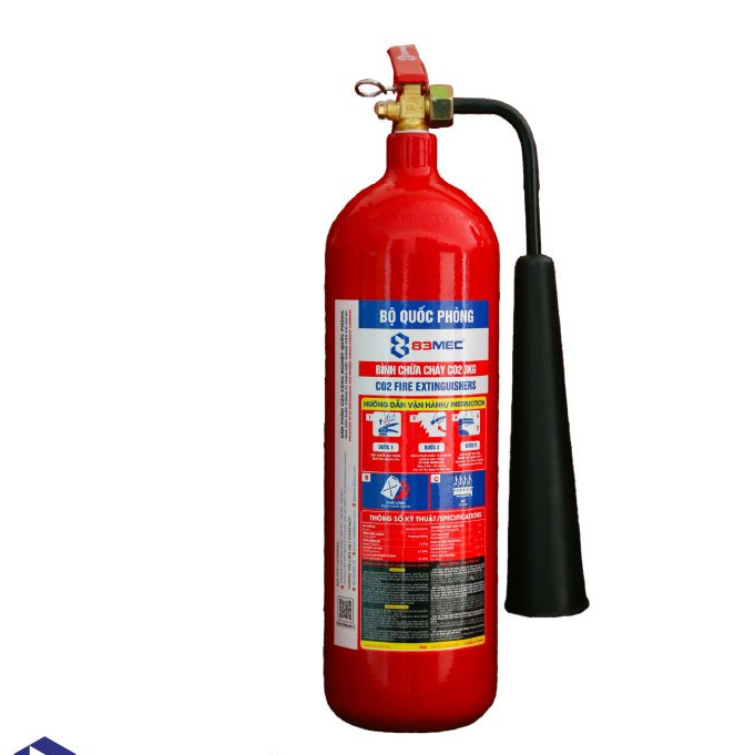 Bình chữa cháy CO2 3kg BQP - 83Mec, TEM KIỂM ĐỊNH, chuyên dùng cho đám cháy về điện, điện tử