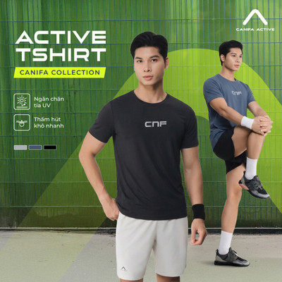 Áo phông active nam CANIFA dáng thể thao cộc tay chất liệu co giãn thoáng khí 8TS26S002