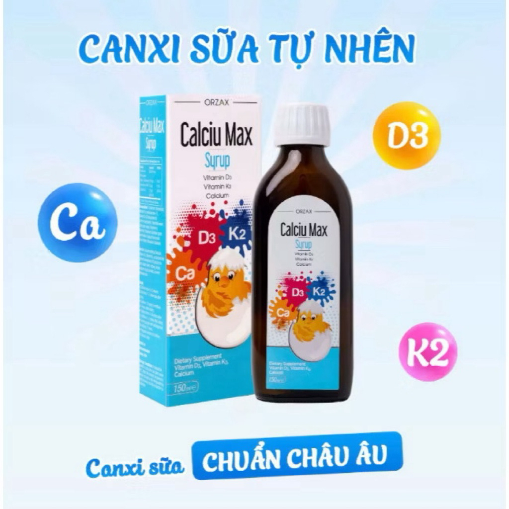 Canxi hữu cơ Orzax Calciu Max Syrup - Bổ sung canxi, D3, K2MK7 cho bé phát triển chiều cao, xương ră