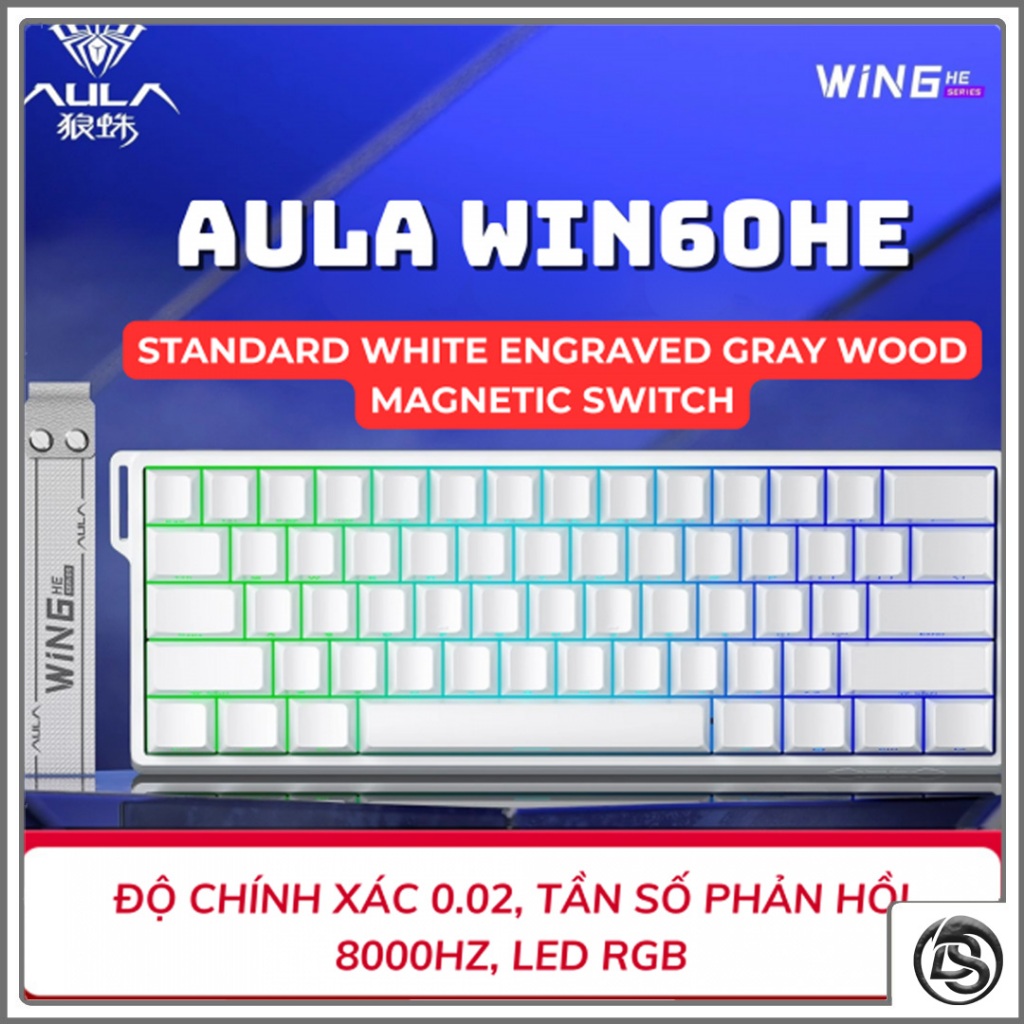 BÀN PHÍM CƠ AULA WIN60HE STANDARD WHITE ENGRAVED | BLACK GRAY WOOD MAGNETIC SWITCH