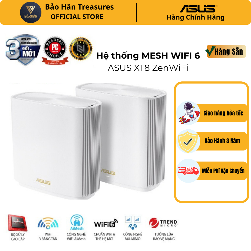 Hệ Thống MESH WI-FI6 ASUS XT8 1_Pack ZenWiFi Chuẩn AX6600 3 Băng Tần - Hàng Chính Hãng Asus Việt Nam