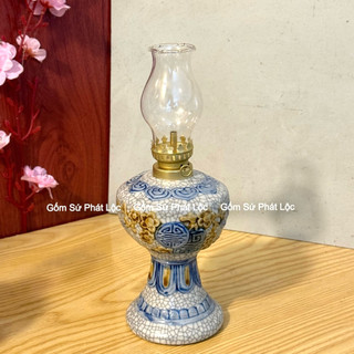 Đèn Dầu Thờ Men Rạn Đắp Nổi Bát Tràng