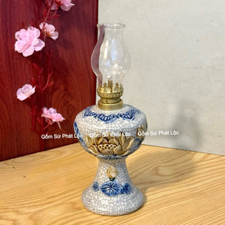 Đèn Dầu Thờ Men Rạn Đắp Nổi Bát Tràng