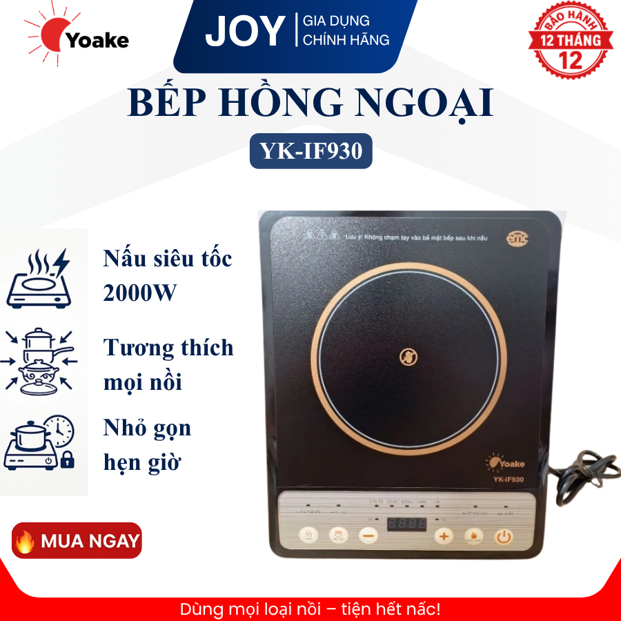 Bếp Hồng Ngoại YOAKE YK-IF930 Công Suất 2000W - Nhỏ Gọn, 5 Chế Độ Nấu, Điều Khiển Tiếng Việt