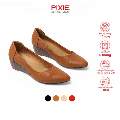 Giày Búp Bê Đế Xuồng Da Thật Gót Cao 5cm Mũi Nhọn Đế Đen Pixie X783