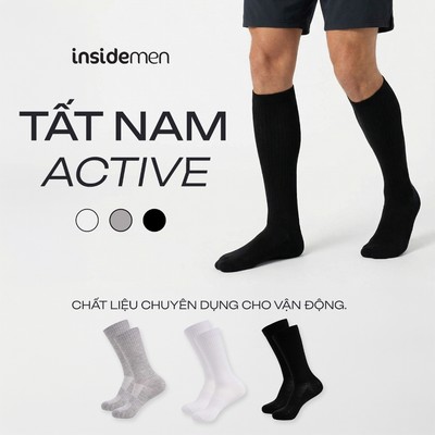 Tất nam Active dài đến gối Insidemen giữ ấm cơ bắp, lưới thoáng khí ISC013M0H0