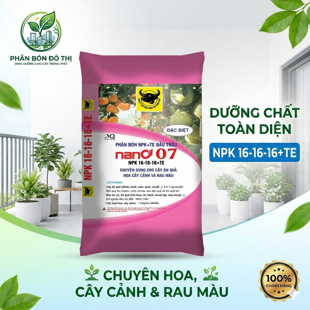 Phân NPK đầu trâu 16-16-16+TE (Loại Đặc Biệt) Chuyên dùng cho cây ăn trái (chia từ bao 25kg)