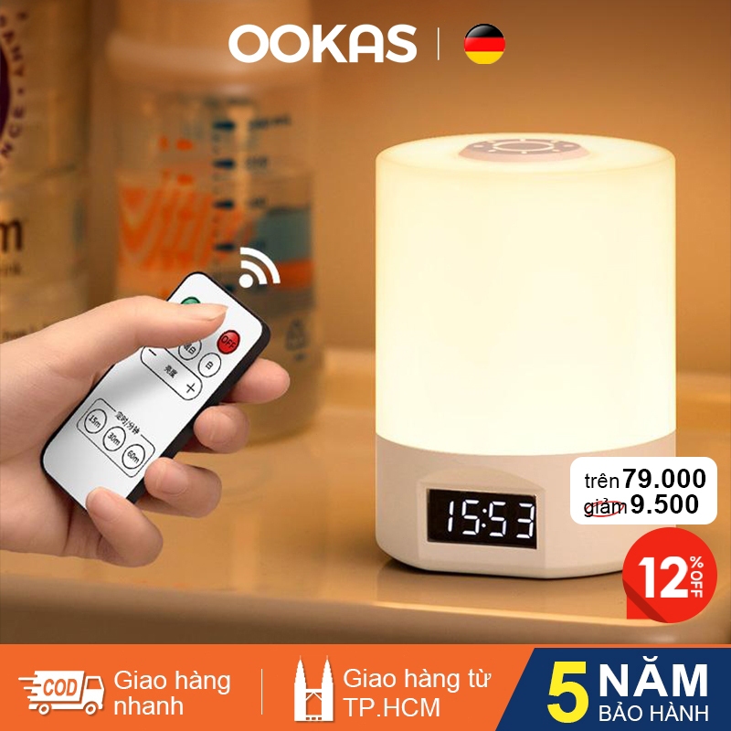 OOKAS Đèn ngủ để bàn cảm ứng 3 màu ánh sáng,Cảm Ứng + Remote,Đèn trang trí bàn LED