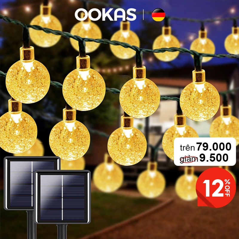OOKAS Dây đèn led trang trí năng lượng mặt trời，Bóng pha lê năng lượng mặt trời chống nước