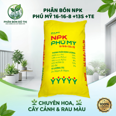 NPK 16-16-8+13S+TE Phú Mỹ và các trung vi lượng cần thiết cho cây ăn quả ,cây cảnh ,rau màu.( 1kg )