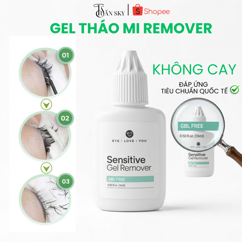 Gel tháo mi siêu nhanh Hàn Quốc Remover Clear Gel (15ml), Dụng cụ nối mi TUẤN SKY