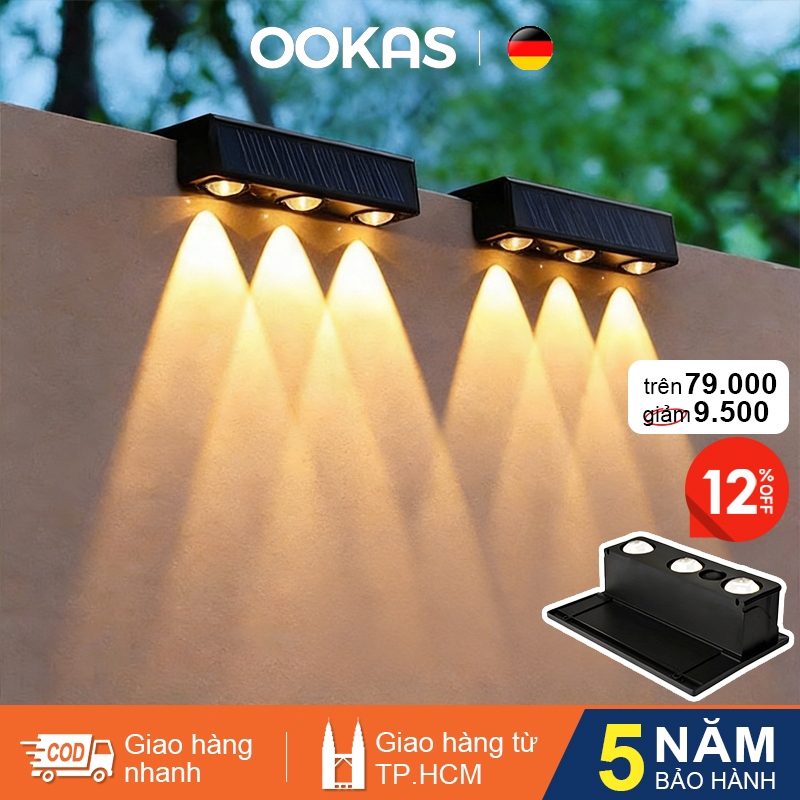 OOKAS Đèn năng lượng mặt trời, tự động vào ban đêm, Đèn tường bậc thang sân vườn