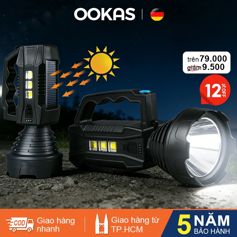 OOKAS đèn pin siêu sáng, đèn pin 20000LM, USB-C,Chống thấm nước ngoài trời, đèn cắm trại, Sạc năng l