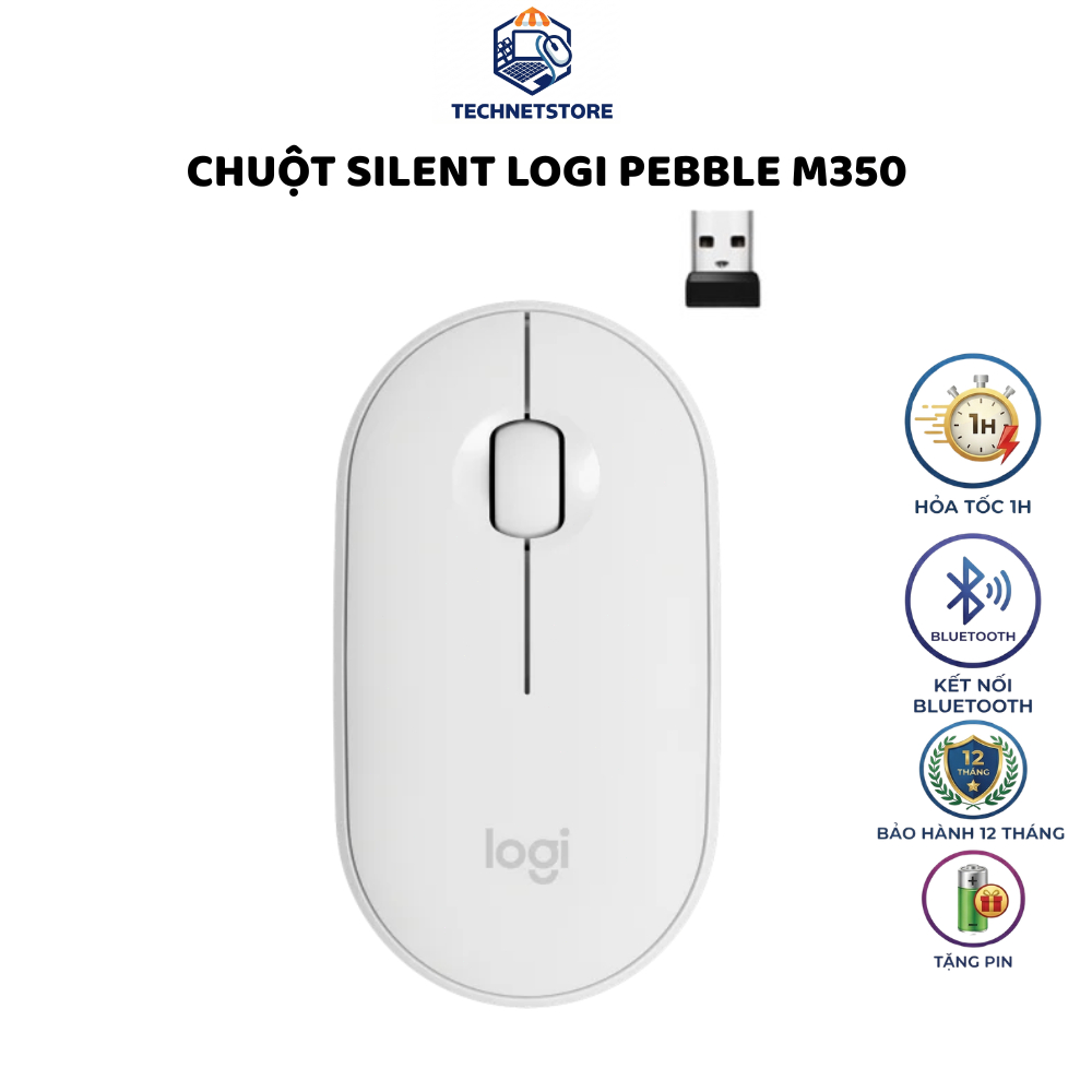 Chuột Không Dây Logi M350 Silent, Chuột Văn Phòng, Kết Nối Bluetooth, USB, Bảo Hành 1 Đổi 1 trong 1 
