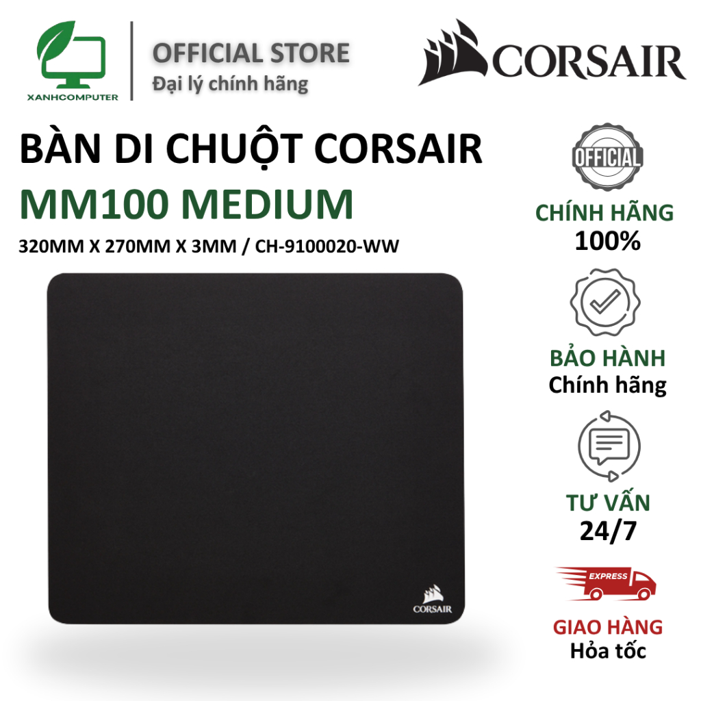 Bàn di chuột Corsair MM100 Medium 320mm x 270mm x 3mm CH-9100020-WW Hàng chính hãng