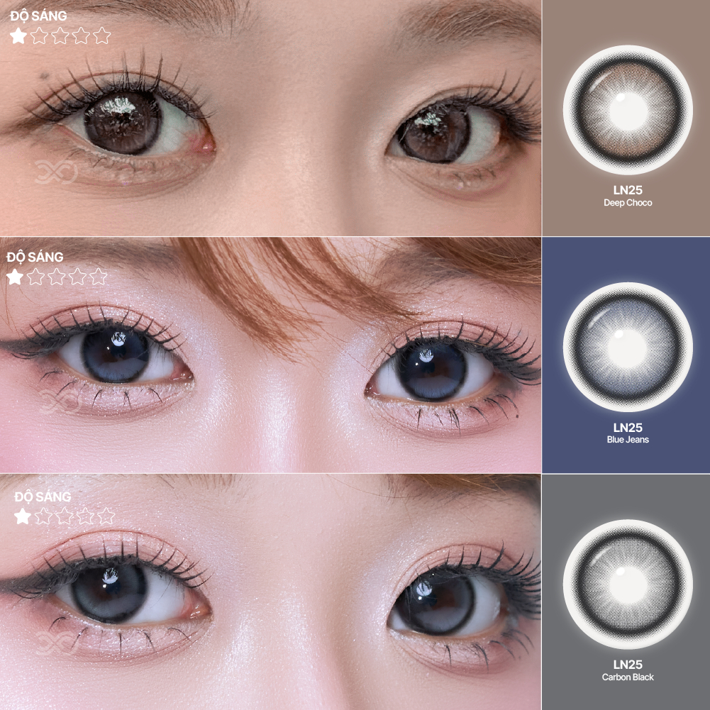 Kính áp tròng cận 6 tháng LENS XOẮN lens giãn tròng đen xanh đậm choco trong Carbon Black/Blue Jean/Deep Choco ISHA LN25 | BigBuy360 - bigbuy360.vn