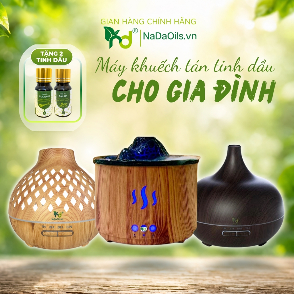 Máy Khuếch Tán Tinh Dầu Cho Gia Đình NaDa Oils Giúp Tạo Ẩm, Thơm Phòng, Khử Mùi, Tặng 2 Tinh Dầu 10m