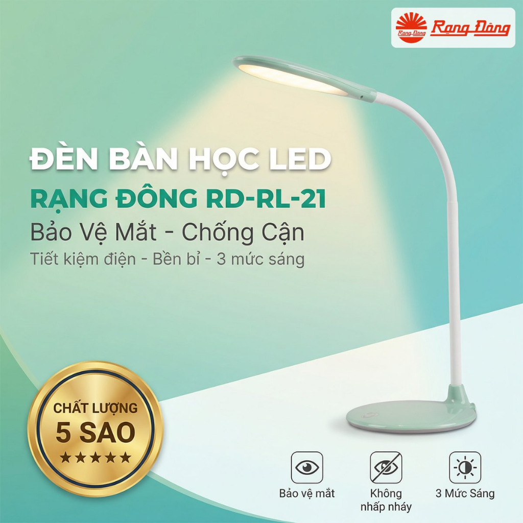 Đèn Bàn Học LED Rạng Đông RD-RL-21 8w - Chống Cận, Bảo Vệ Mắt, 3 Mức Sáng