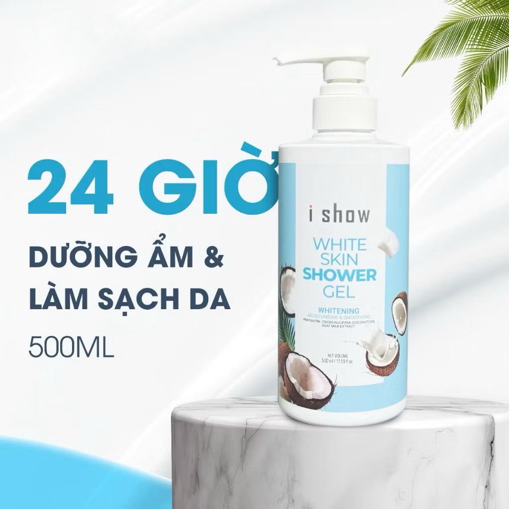 Sữa Tắm Dưỡng Trắng Da I SHOW 500ml Cấp Ẩm Mịn Màng Lưu Hương Lâu Chiết Xuất Dừa & Sữa Dê - iShow Wh