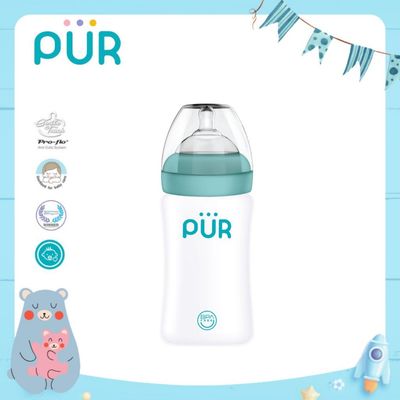 Bình sữa cổ rộng cho bé Pur Advanced Plus 325ml, có sẵn 1 núm size L ( >6th) trong bình