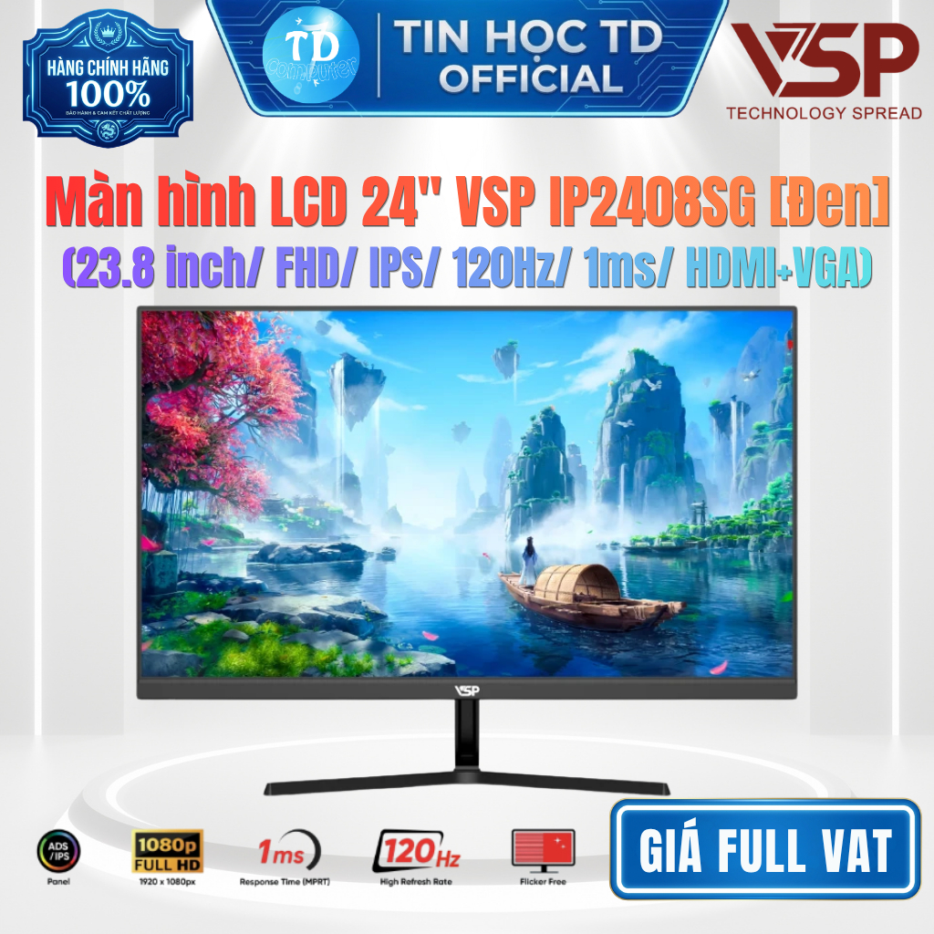 Màn hình LCD 24" VSP IP2408SG - 23.8 inch FHD IPS 120Hz 1ms - Hàng chính hãng VSP phân phối