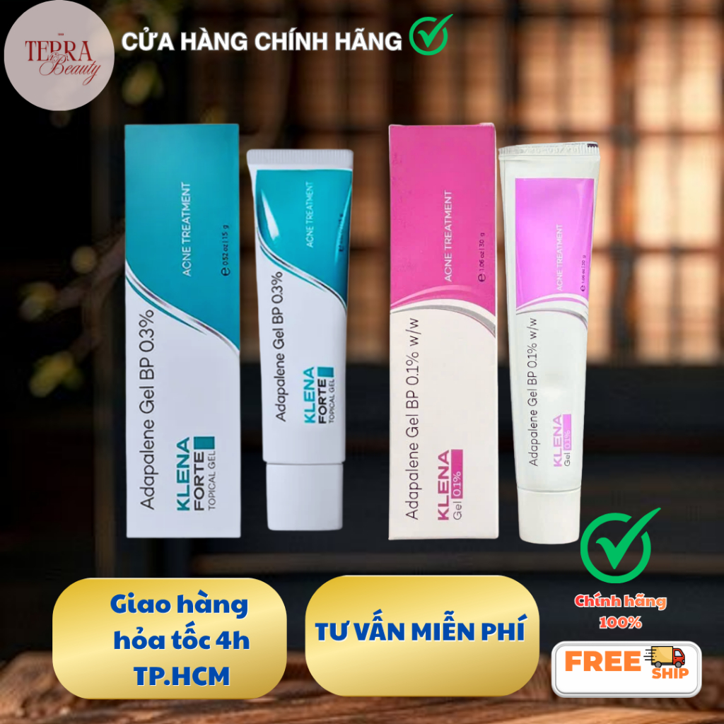 Gel mụn Klena Forte 0.1% 0.3% hỗ trợ giảm mụn ẩn, mụn trứng cá, mờ thâm