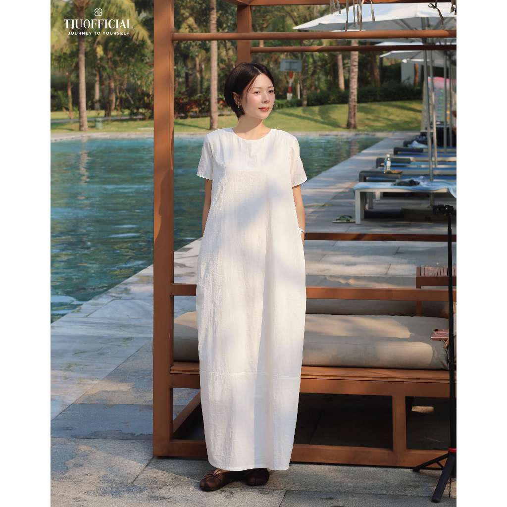 Váy suông dài, cổ tròn tay lỡ thanh lịch, che khuyết điểm JUNE DRESS (+15% phí sàn) (T-Ju thiết kế)