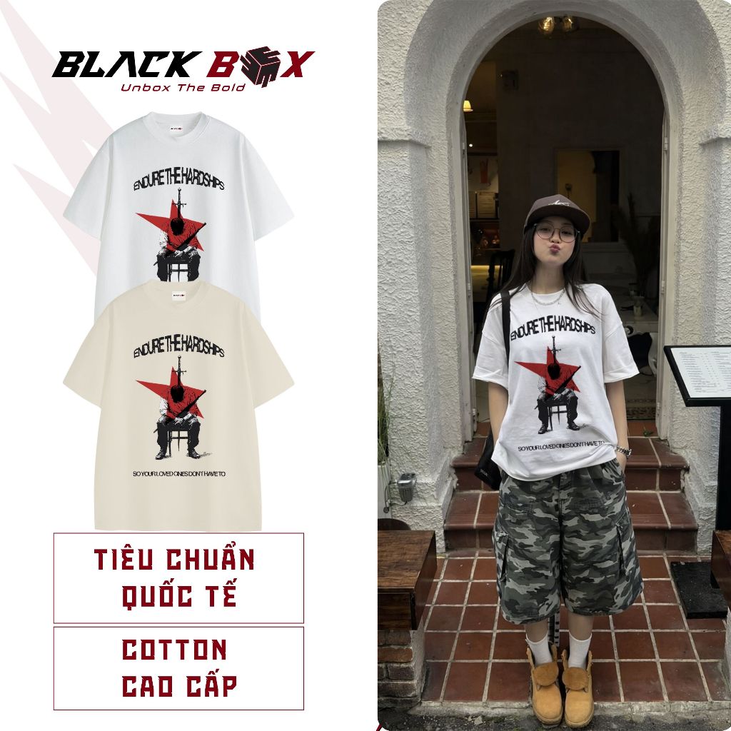 Áo thun Blackbox Endure The Hardships đen, trắng, be cotton 100% cao cấp, Basic - Oversize - Boxy, g