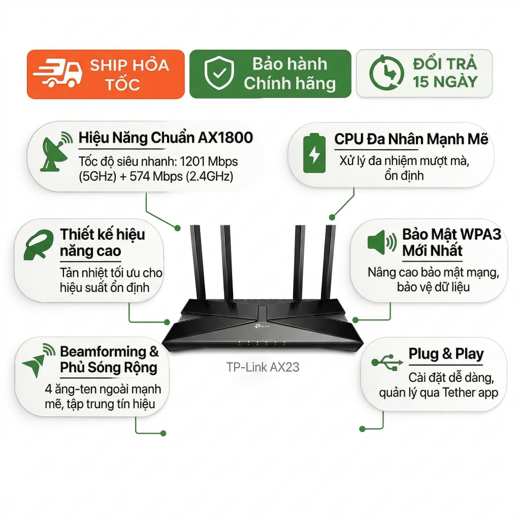 Router Wifi TP-Link Archer AX23 AX1800 WiFi 6 Dual Band Gigabit MU-MIM
