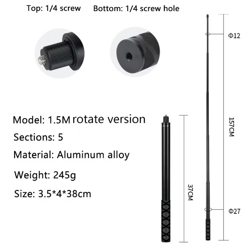 Gậy selfie vô hình 1.5m cho Insta360 X5 X4 X3 / X2 Bullet Time Bundle nhôm phụ kiện máy ảnh 360 độ