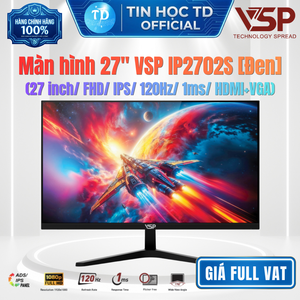 Màn hình LCD 27" VSP IP2702S - 27 inch FHD IPS 120Hz 1ms - Hàng chính hãng VSP phân phối