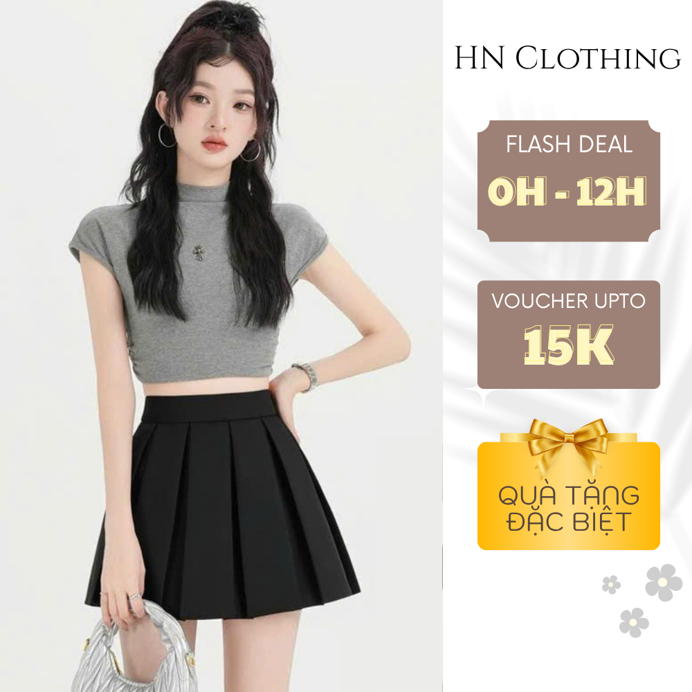 Chân váy xếp ly form A lưng cao tôn dáng phong cách Hàn Quốc basic trẻ trung HN Clothing CV1