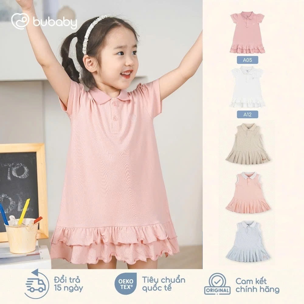 Bubaby (1Y-5Y) Váy ngắn tay bèo gấu mềm mại thoáng mát - Ponie - Bubaby bé gái - váy bubaby