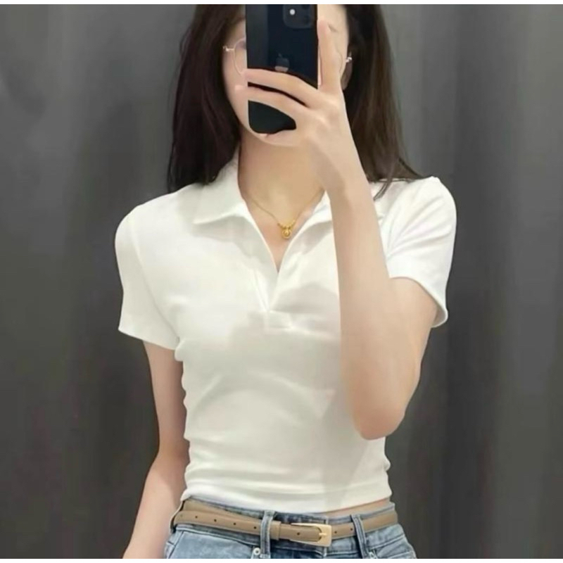 A88 Áo thun nữ tay ngắn Croptop Cổ Bẻ , Áo Polo Nhiều Màu size dưới 53kg mã a88