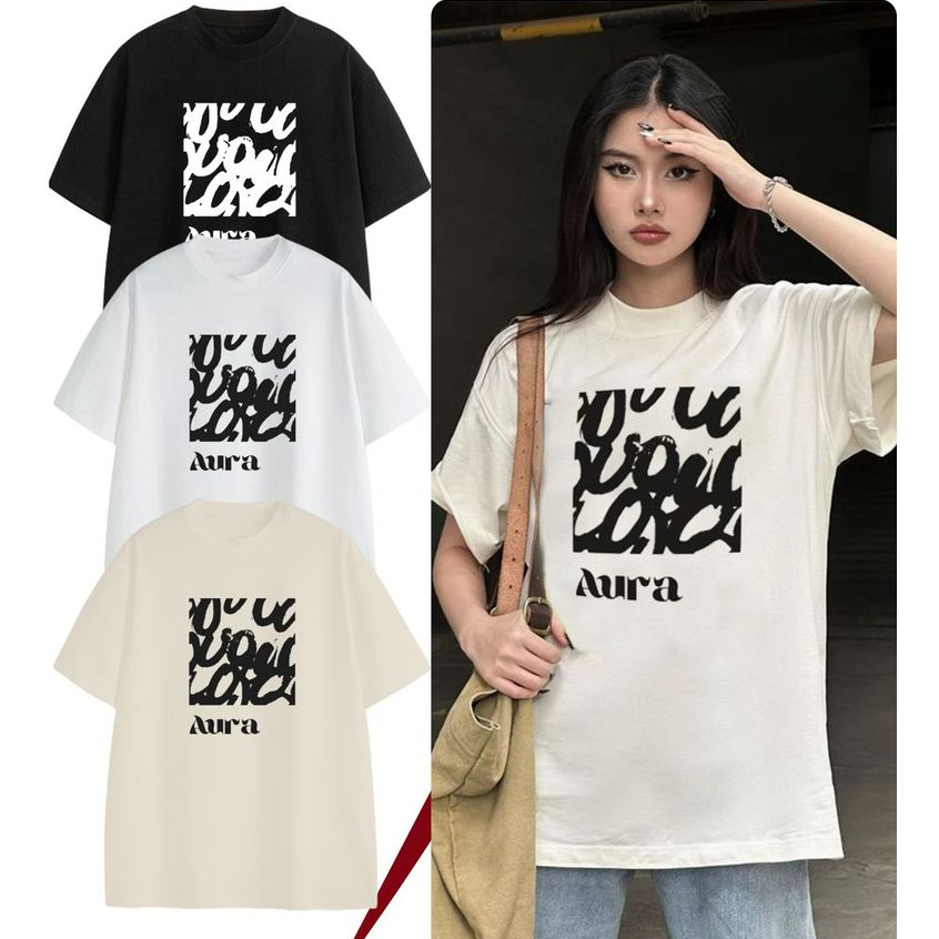 Áo thun Black Box Aura cotton 100% cao cấp, form Basic - Oversize - Boxy, đen trắng be graphic abstr