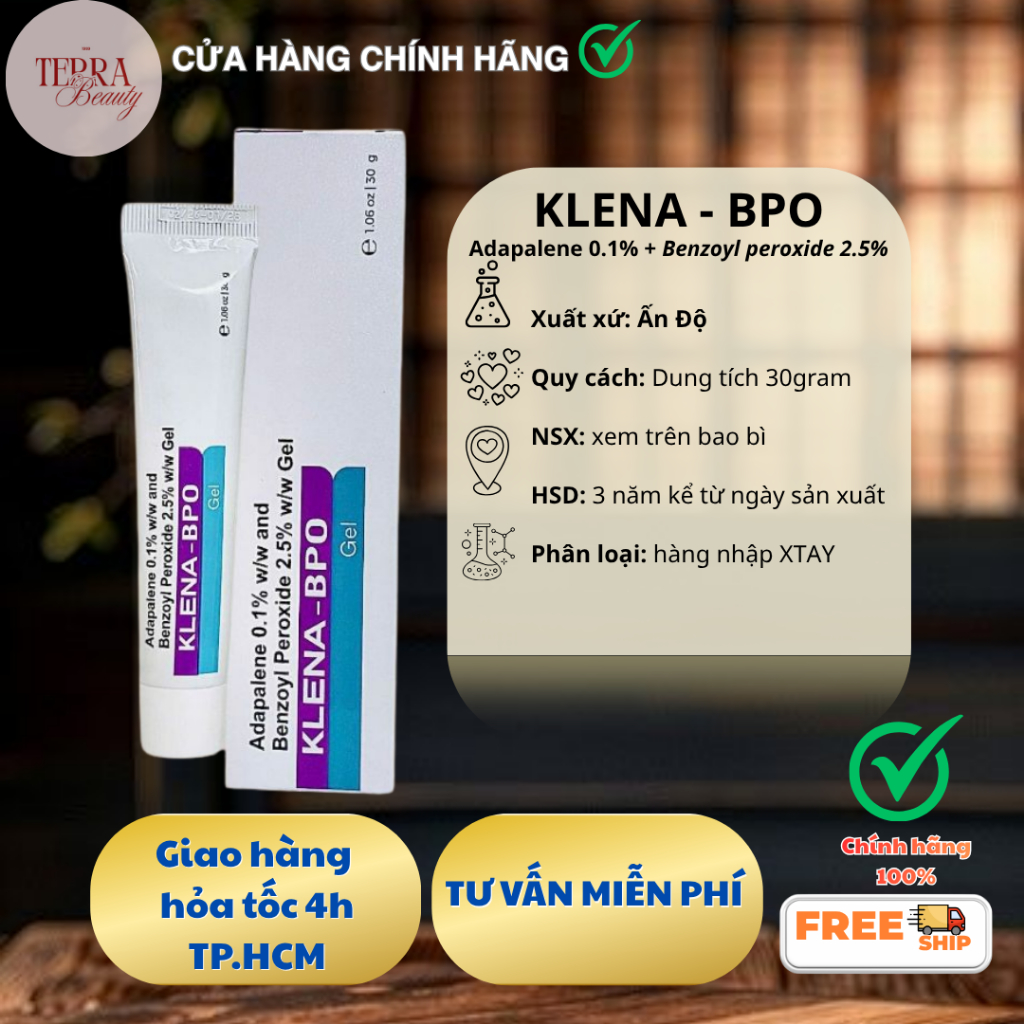 Klena BPO Adapalene 0.1% and Benzoyl Peroxide 2.5% 30gram Gel | Hỗ trợ giảm mụn ẩn, mụn trứng cá