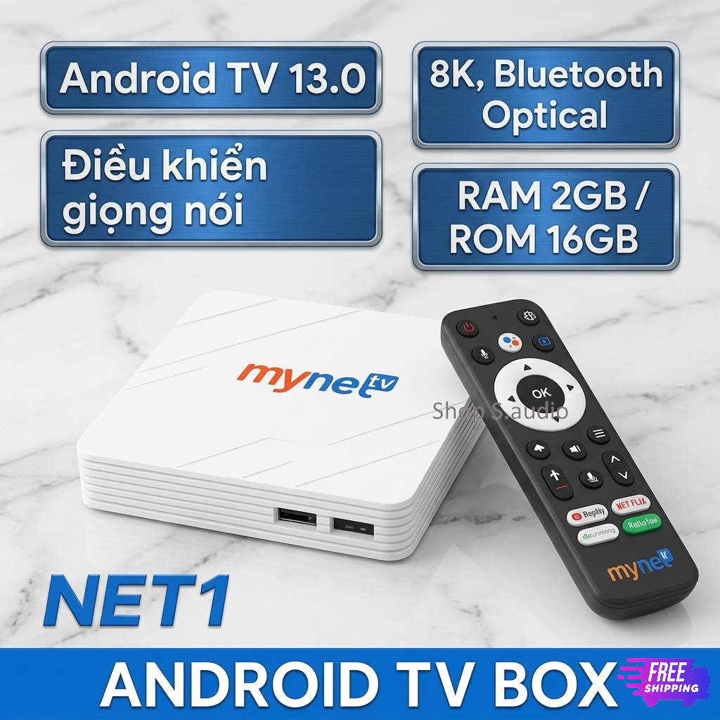 Android TV Box Mynet Net1 Ram 2GB/16GB - Chip RK3528 Android 13.0 - Hỗ Trợ Xem 200+ Kênh TV Miễn Phí